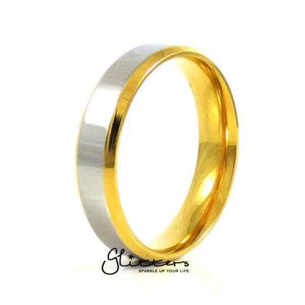 Stainless steel 6mm wide 2-tone polished center band ring by Glitters, showcasing a sleek, shiny two-tone design.