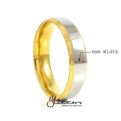 Stainless steel 6mm wide 2-tone polished center band ring by Glitters, featuring a sleek, dual-tone design and smooth finish.