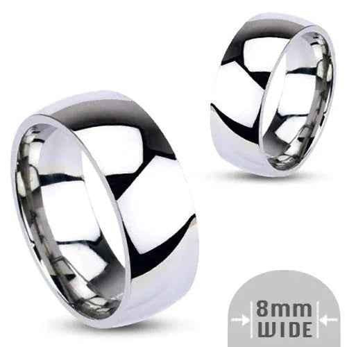 Glitters stainless steel ring, 8mm wide, glossy mirror finish, plain band design, suitable for everyday wear.