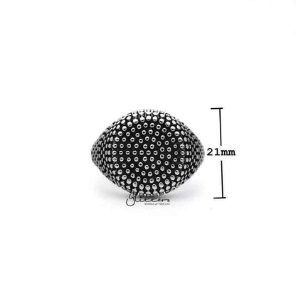 Stainless steel antique circle-shaped dot casting men's ring by Glitters, featuring a textured, circular design on a sleek band.