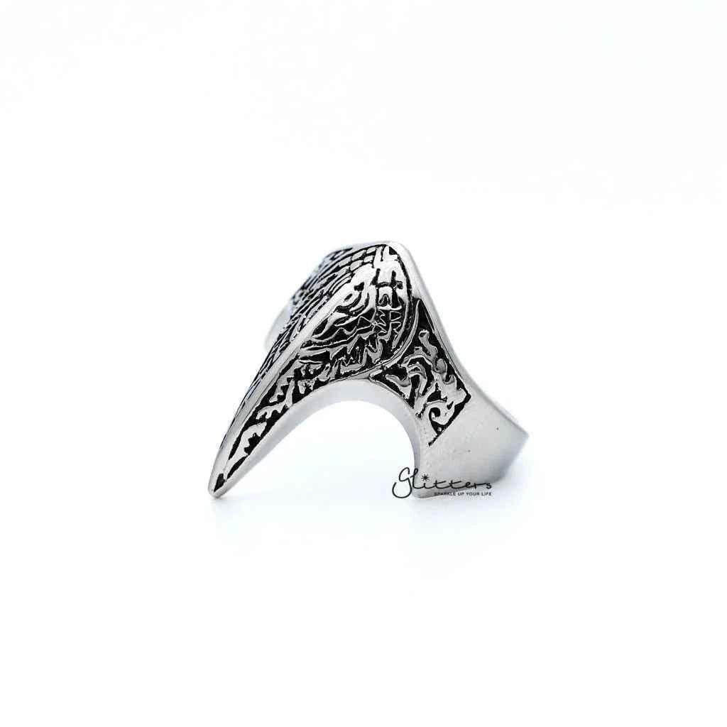 Stainless steel antiqued claw-shaped casting men's ring by Glitters with a rugged, detailed design and polished finish.