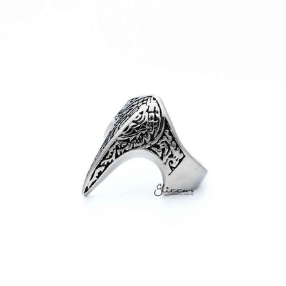 Stainless steel antiqued claw-shaped casting men's ring by Glitters with a rugged, detailed design and polished finish.
