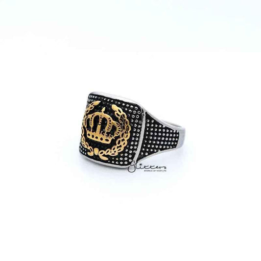 Stainless steel men's ring with antiqued crown tone eagle casting design by Glitters.