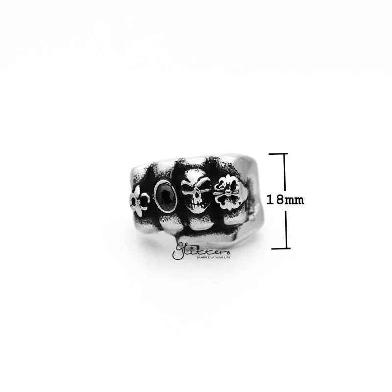 Stainless steel antiqued fist casting men's ring by Glitters featuring detailed design and a bold, masculine style.
