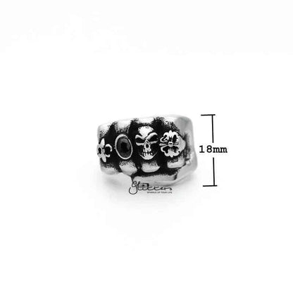 Stainless steel antiqued fist casting men's ring by Glitters featuring detailed design and a bold, masculine style.