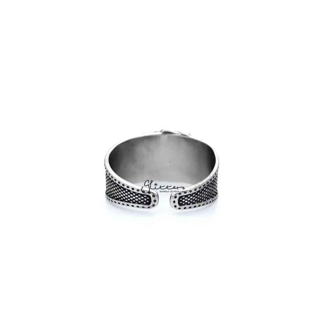 Stainless steel antiqued poker cards casting men's open rings by Glitters, featuring detailed poker card designs on the band.