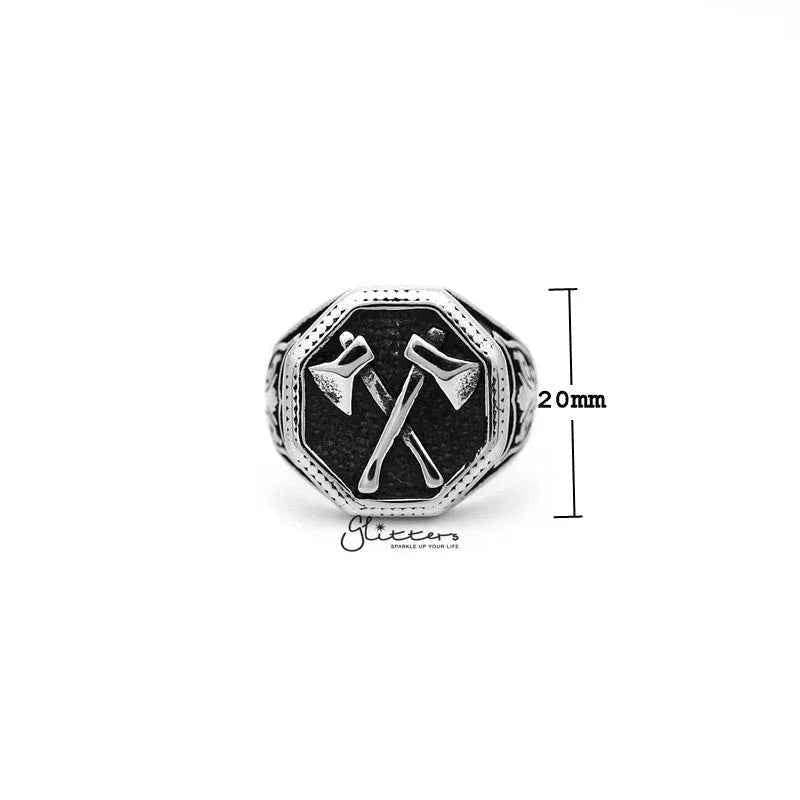 Stainless steel men's ring with hexagon shape casting design from Glitters, showcasing a sleek, modern style.