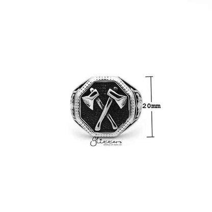 Stainless steel men's ring with hexagon shape casting design from Glitters, showcasing a sleek, modern style.