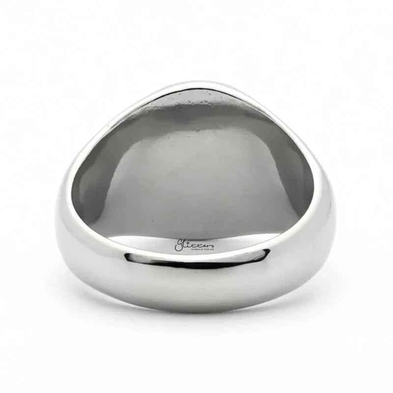 Stainless steel Celtic Trinity Knot Rune Signet Ring with engraved knot design, crafted by Glitters.