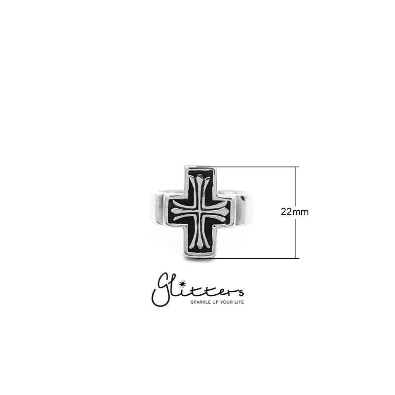 Stainless Steel Cross Cast Ring by Glitters featuring a detailed cross design on a polished silver-tone band.