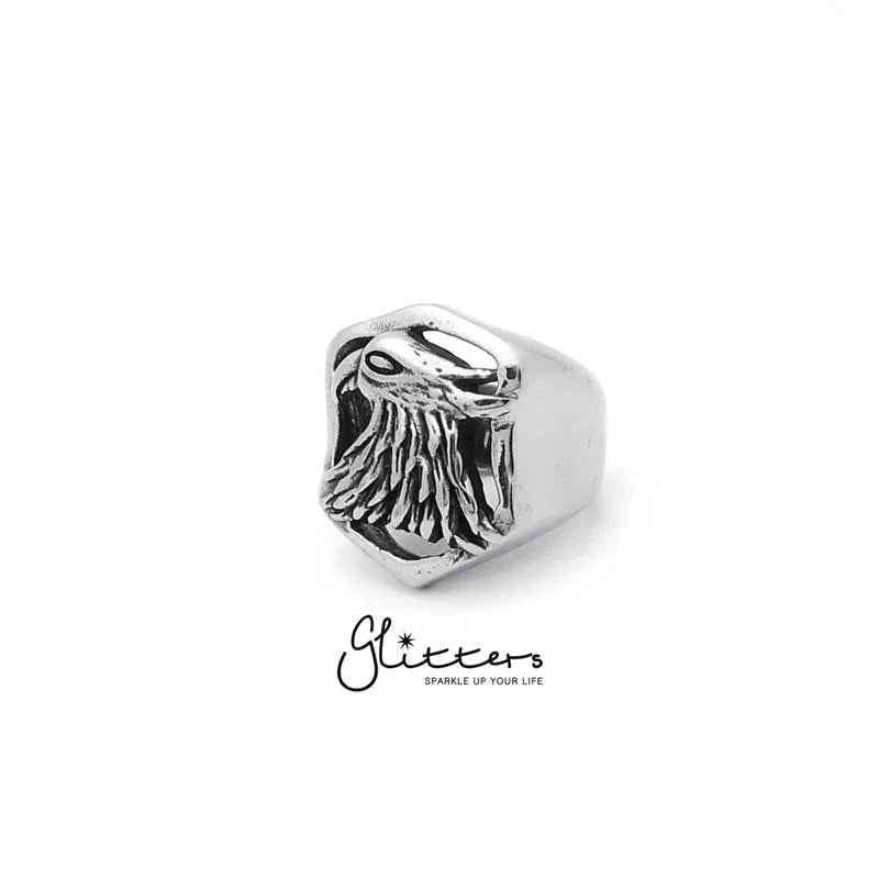 Stainless steel Eagle Cast Ring by Glitters, featuring a detailed eagle design on a sleek, polished band.