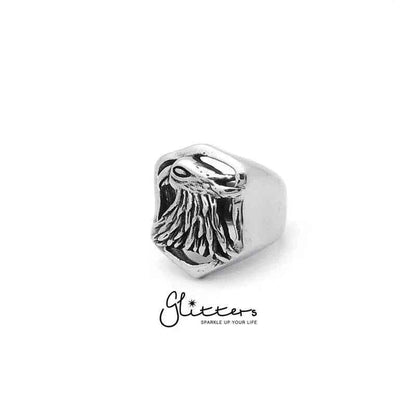 Stainless steel Eagle Cast Ring by Glitters, featuring a detailed eagle design on a sleek, polished band.
