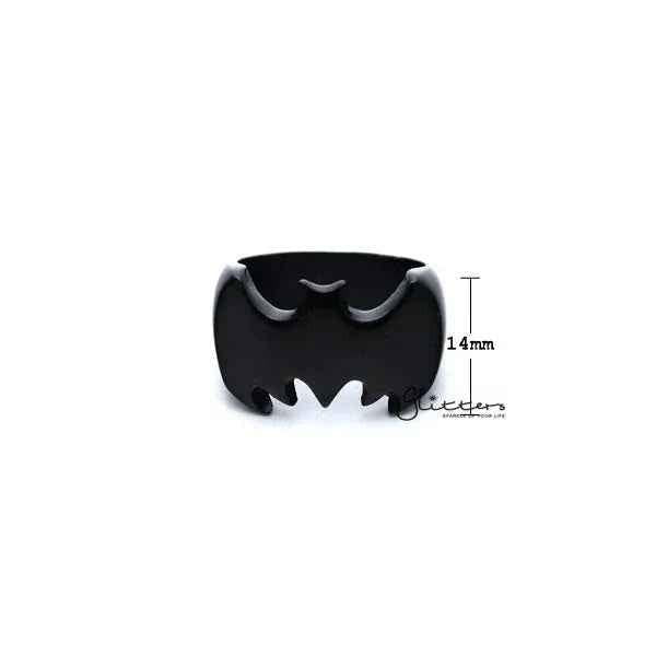 Glossy black Batman casting stainless steel men's ring by Glitters, featuring a detailed Batman logo design.
