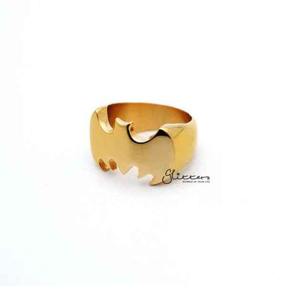 Gold stainless steel Batman casting men's ring with glossy finish by Glitters, featuring a detailed Batman logo design.