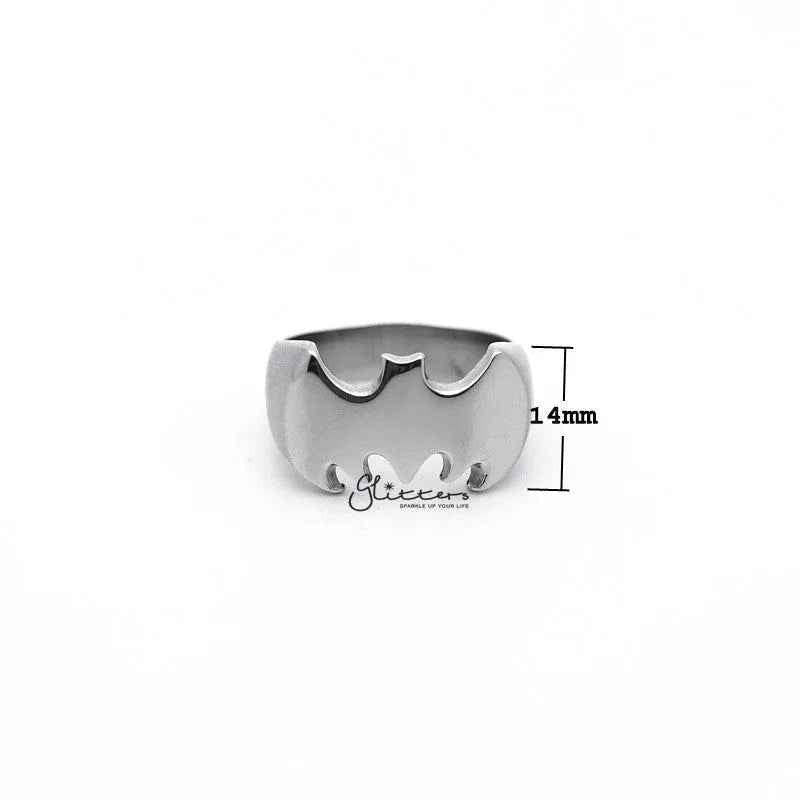 Stainless steel glossy Batman casting men's ring in silver by Glitters, featuring a detailed Batman logo design.
