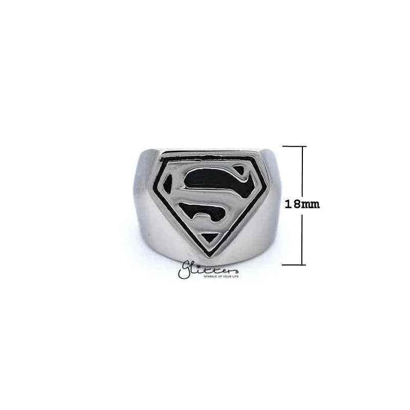 Glossy stainless steel Superman casting men's ring by Glitters featuring a detailed Superman emblem design.