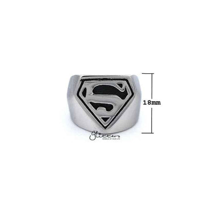 Glossy stainless steel Superman casting men's ring by Glitters featuring a detailed Superman emblem design.