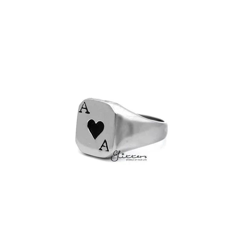 Stainless steel Hearts Ace casting men's ring by Glitters featuring multiple heart-shaped designs on a silver band.