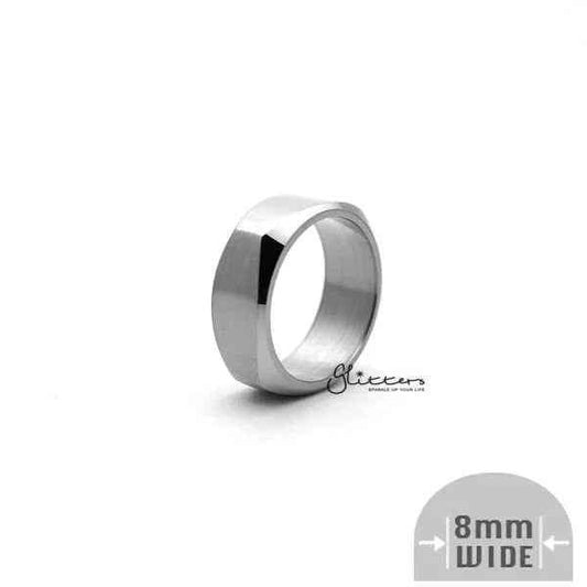 Stainless steel Glitters ring with a high-polished, 8mm wide square-shaped band in silver metal.