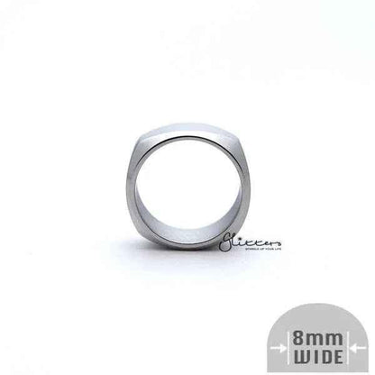 High-polished silver stainless steel ring with an 8mm wide unique square band shape, featuring a sleek modern design.