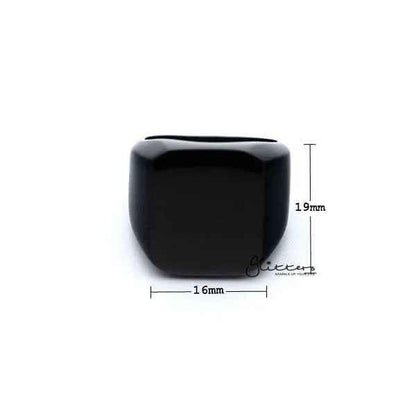 Black stainless steel high polished square shape men's ring by Glitters, showcasing a sleek, modern design.
