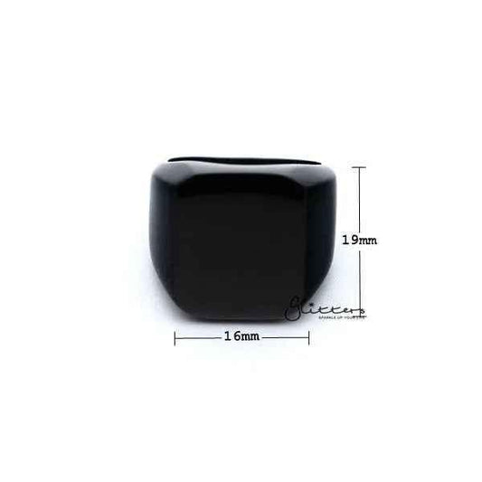 Black stainless steel high polished square shape men's ring by Glitters, showcasing a sleek, modern design.