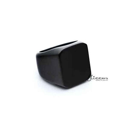 Stainless steel high-polished square shape men's ring in black by Glitters, showcasing a sleek, modern design.
