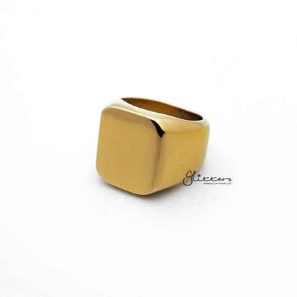 Stainless steel high polished gold square-shaped men's ring by Glitters, showcasing a sleek and modern design.