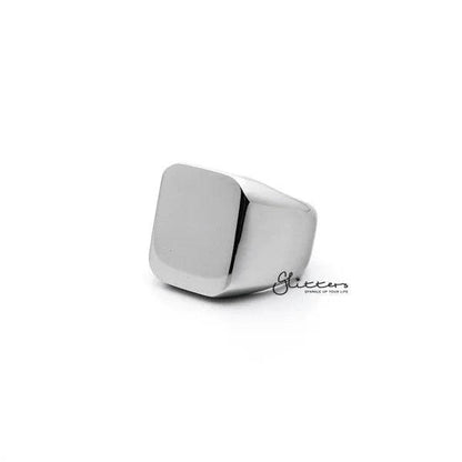 Silver stainless steel men's ring with high-polished square shape, featuring a sleek and modern design by Glitters.