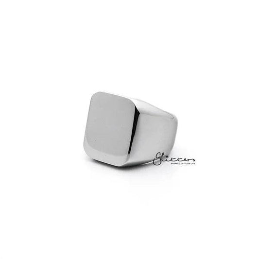 Silver stainless steel men's ring with high-polished square shape, featuring a sleek and modern design by Glitters.