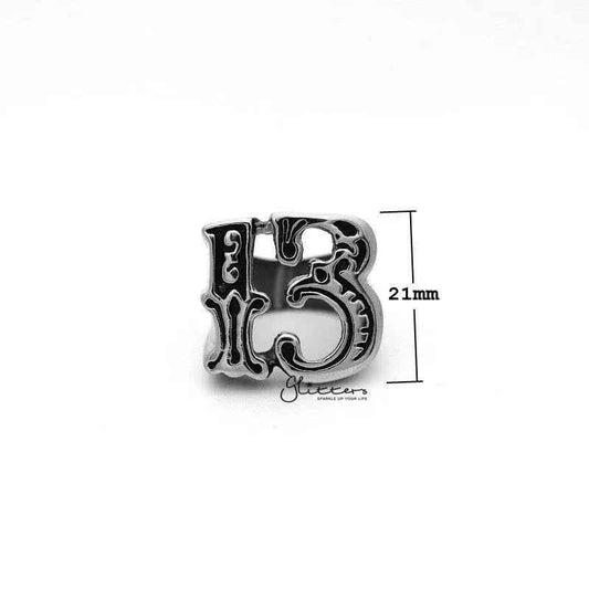 Stainless steel hollow number 13 casting men's ring by Glitters, featuring bold numeral design and polished finish.