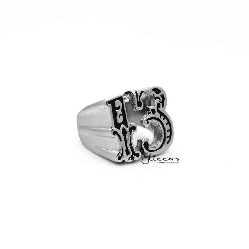 Stainless steel hollow number 13 casting men's ring by Glitters, featuring a bold numeral design on a sleek band.
