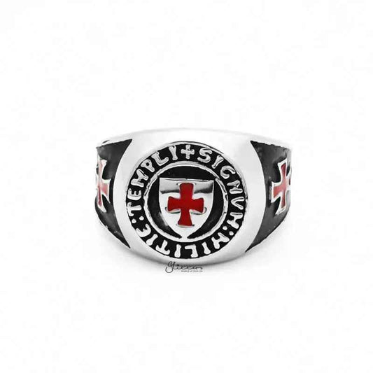Stainless steel Knights Templar ring by Glitters featuring detailed Templar cross design and polished finish.