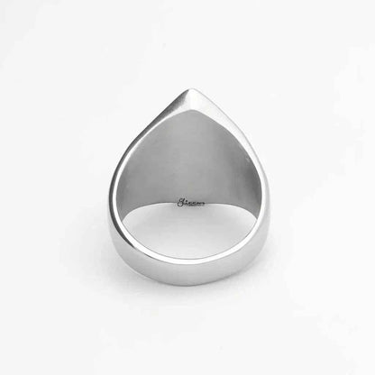 Stainless steel number 13 and skulls ring by Glitters featuring detailed skull engravings and a polished silver finish.