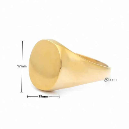 Gold stainless steel oval signet blank ring by Glitters, plain and polished, designed for customizable jewelry or stylish wear.