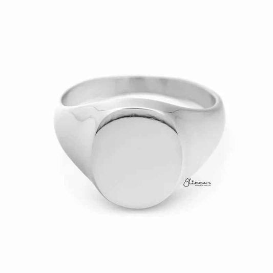 Silver stainless steel oval signet blank ring from Glitters, plain and smooth with a polished finish.