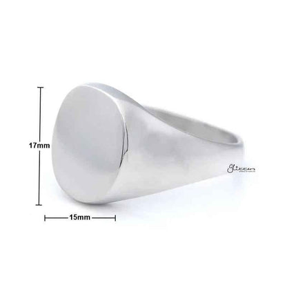 Silver stainless steel oval signet blank plain ring by Glitters, showcasing a smooth, polished surface and classic oval shape.