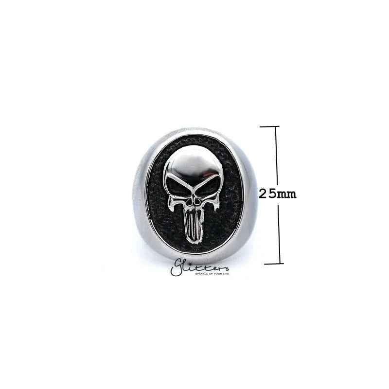 Stainless steel Punisher skull casting men's ring by Glitters, featuring a bold skull design on a polished band.
