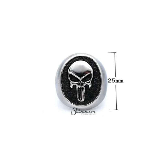 Stainless steel Punisher skull casting men's ring by Glitters, featuring a bold skull design on a polished band.