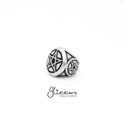Stainless steel star cast ring by Glitters featuring a polished silver finish and detailed star design on a smooth band.