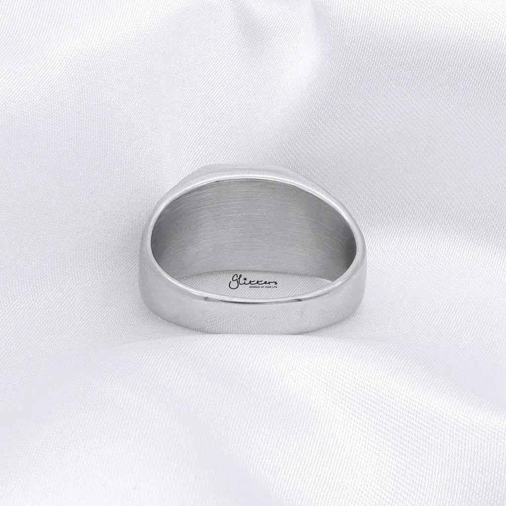 Stainless steel two-tone cross ring by Glitters, featuring a sleek design with contrasting silver and black finishes.