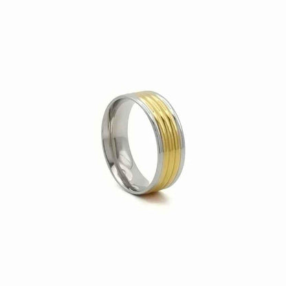 Stainless steel two-tone ring with gold and silver bands, stylish jewelry by Glitters.