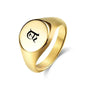 Personalised stainless steel round signet ring by Glitters, showcasing a sleek silver band with customizable engraved design.