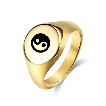 Personalised stainless steel round signet ring by Glitters, featuring a sleek silver finish and customizable engraving.
