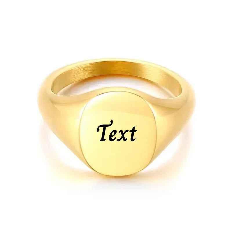 Personalised stainless steel oval signet ring with blank plain design, silver finish, by Glitters.