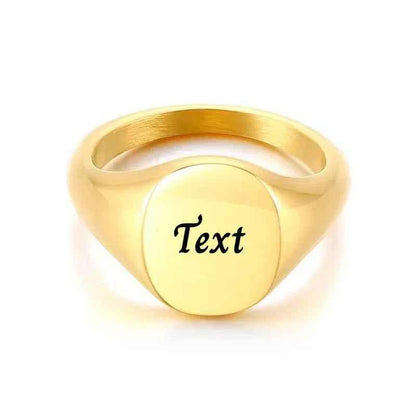 Personalised stainless steel oval signet ring with blank plain design, silver finish, by Glitters.