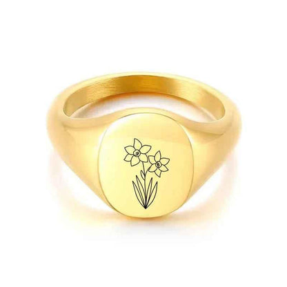 Personalised silver stainless steel oval signet ring with blank plain design, made by Glitters.
