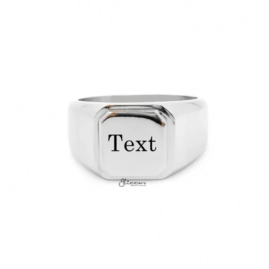 Personalised stainless steel square flat-top signet ring in silver, featuring a sleek design and customizable engraving.