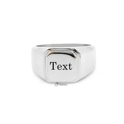 Personalised stainless steel square flat-top signet ring in silver, featuring a sleek design and customizable engraving.