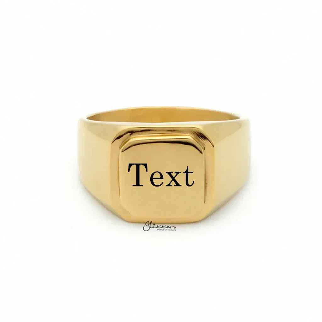 Personalised silver stainless steel square flat-top signet ring from Glitters, showcasing a sleek, modern design.
